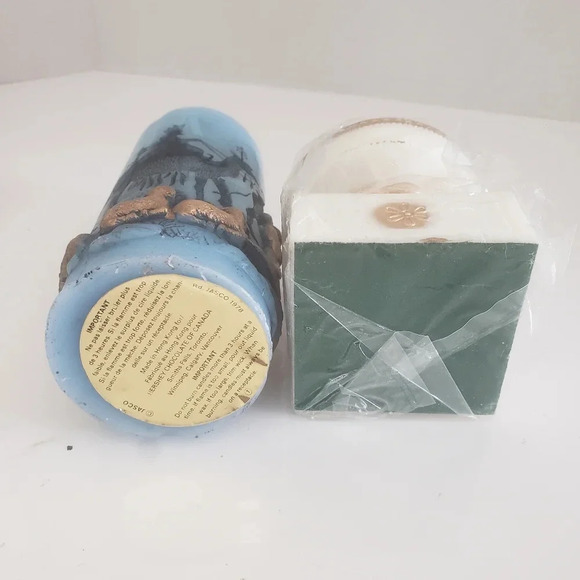 1980s Christmas Adoration Nativity Silhouette Scene Blue Candle with Stand. - Picture 5 of 11